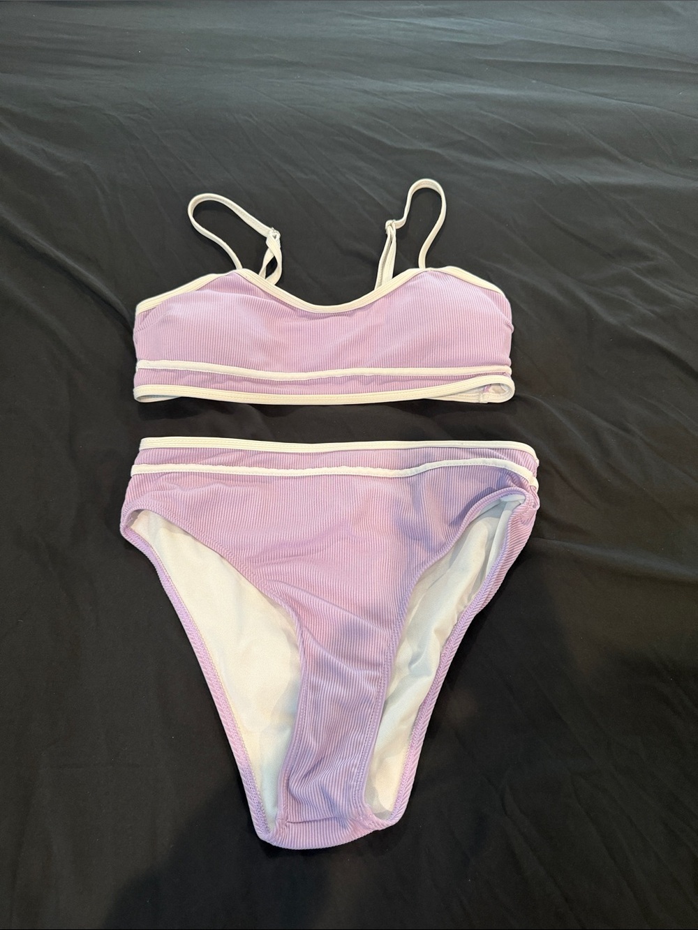 SHEIN Lilac Ribbed Two-Piece Bikini with White Trim
